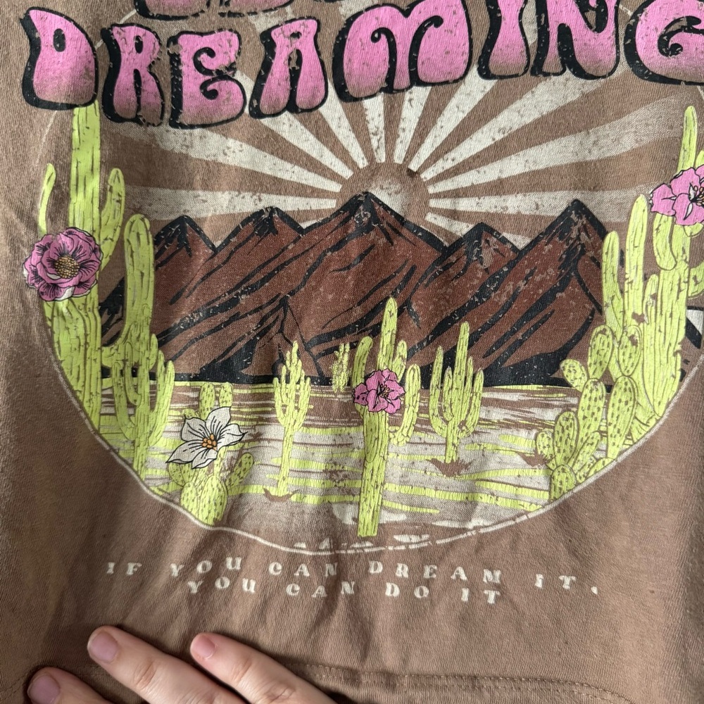Desert Dreamin Love Peace Lazy Days Cropped Tee Large Boho Wanderlust Western - Picture 4 of 11